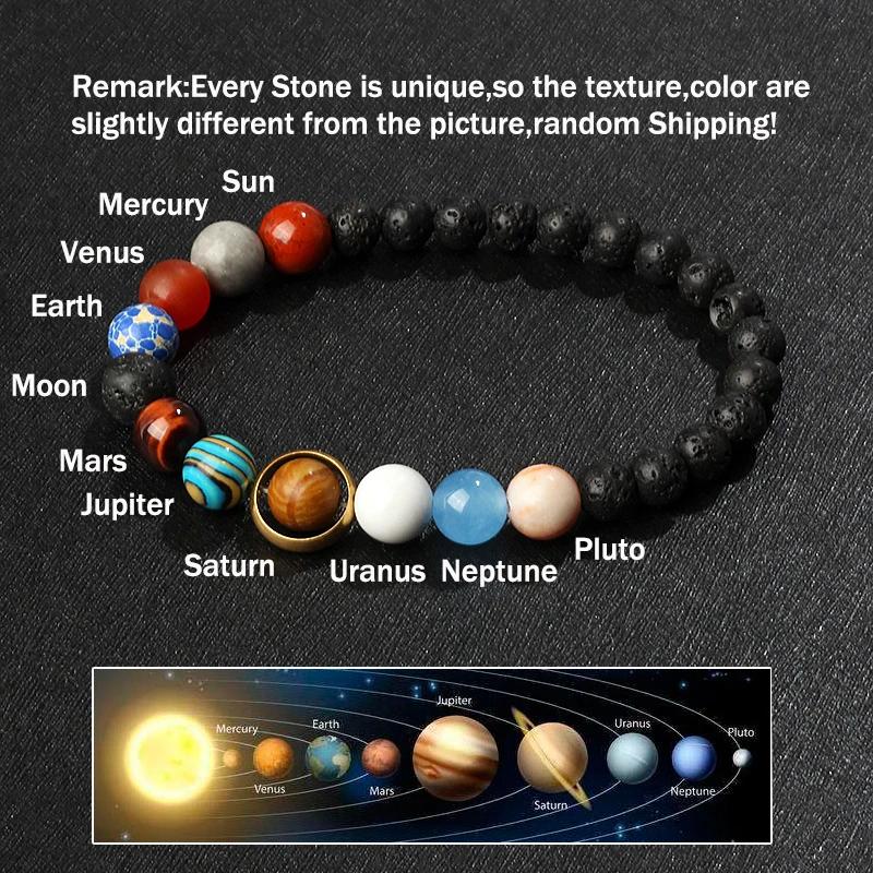 2022 Universe Solar System Bracelet Women New Natural Stone Eight Planets Bracelet Men Best Friends Gift Universe Couple Jewelry