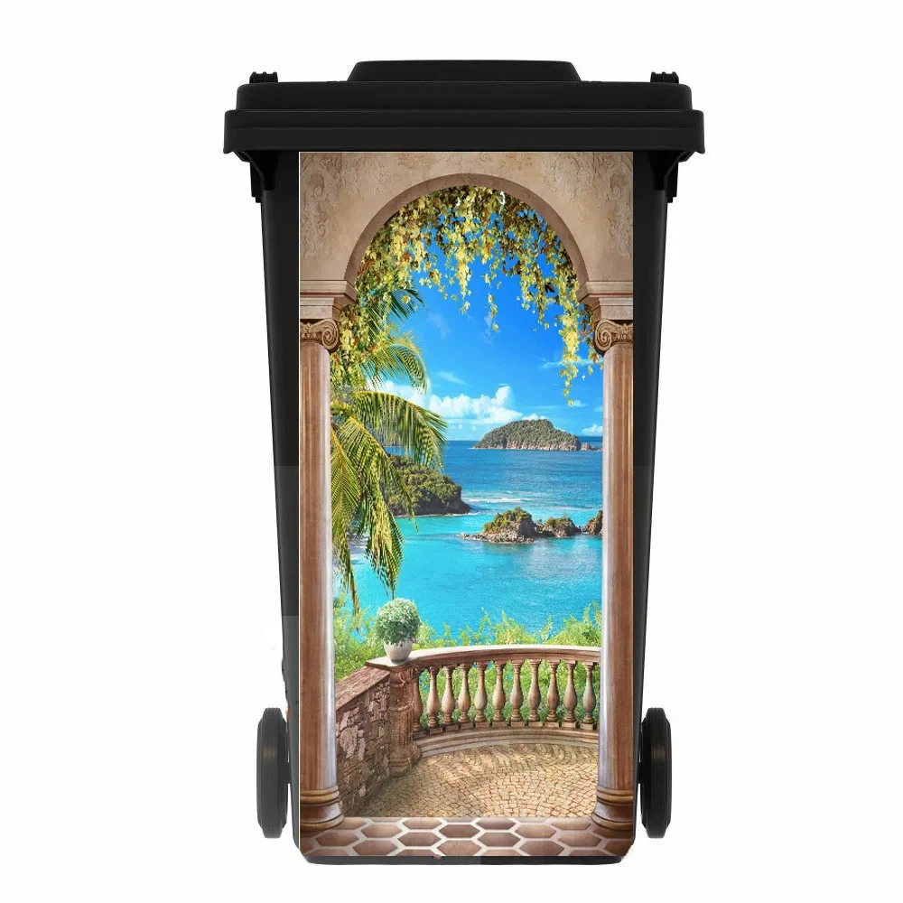 Outdoor trash can sticker Kitchen green plants waterproof art landscape fruit wheel trash can sticker restaurant trash can sticker