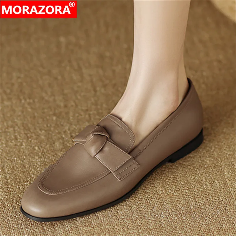 

MORAZORA 2024 New Genuine Leather Loafers Shoes Woman Square Low Heels Single Shoes Classics Shallow Ladies Dress Pumps