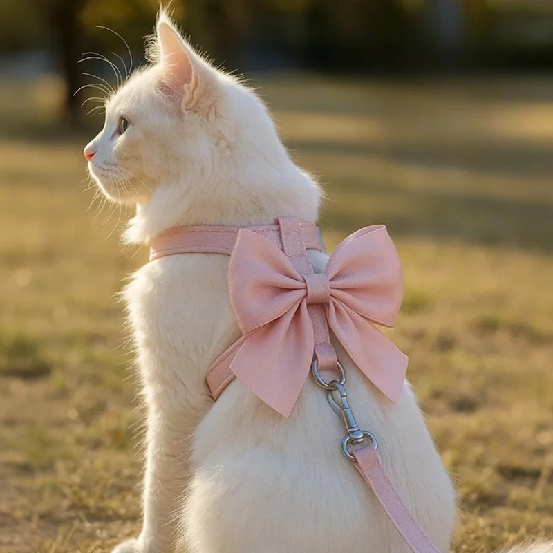 Cute Bowknot Cat Harness and Leash Adjustable Pet Harness with Traction Rope for Cat Kitten Puppy Rabbit Ferret Cute Bowknot Cat Harness and Leash Adjustable Pet Harness with Traction Rope for Cat Kitten Puppy Rabbit Ferret