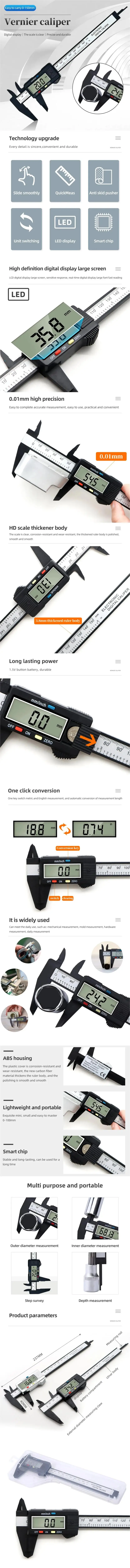 Vernier Caliper 0-150mm Digital Display Electronic High Precision Jewelry Play J