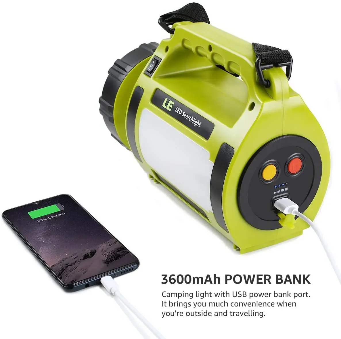 Rechargeable Handheld Flashlight, Super Bright LED Flashlight, Emergency Searchlight With High Low Modes And Power Bank, Portable Camping Lantern With