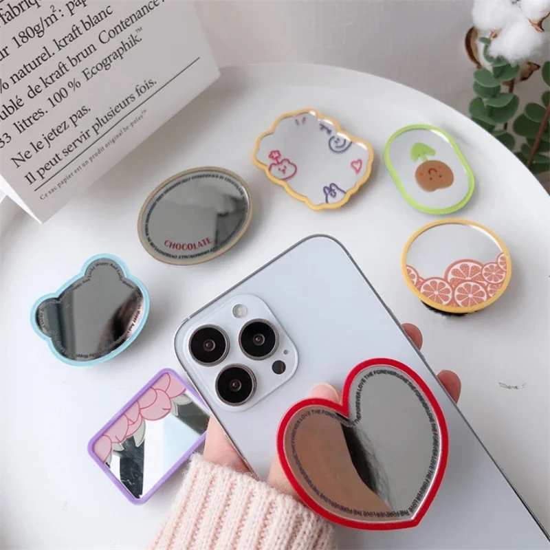 3D Cute Cartoon Makeup Mirror Phone Holder with Ring Grip