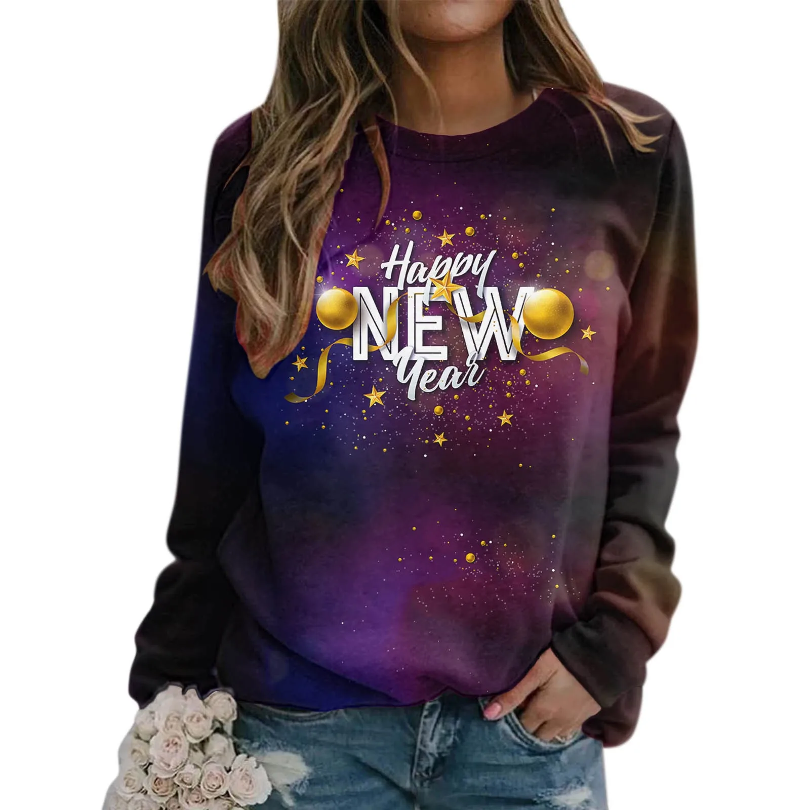 

Women Round Neck Long Sleeve Full Printing New Year Spring Festival Holiday Casual Hoodless Athletic Jacket with Hood Women