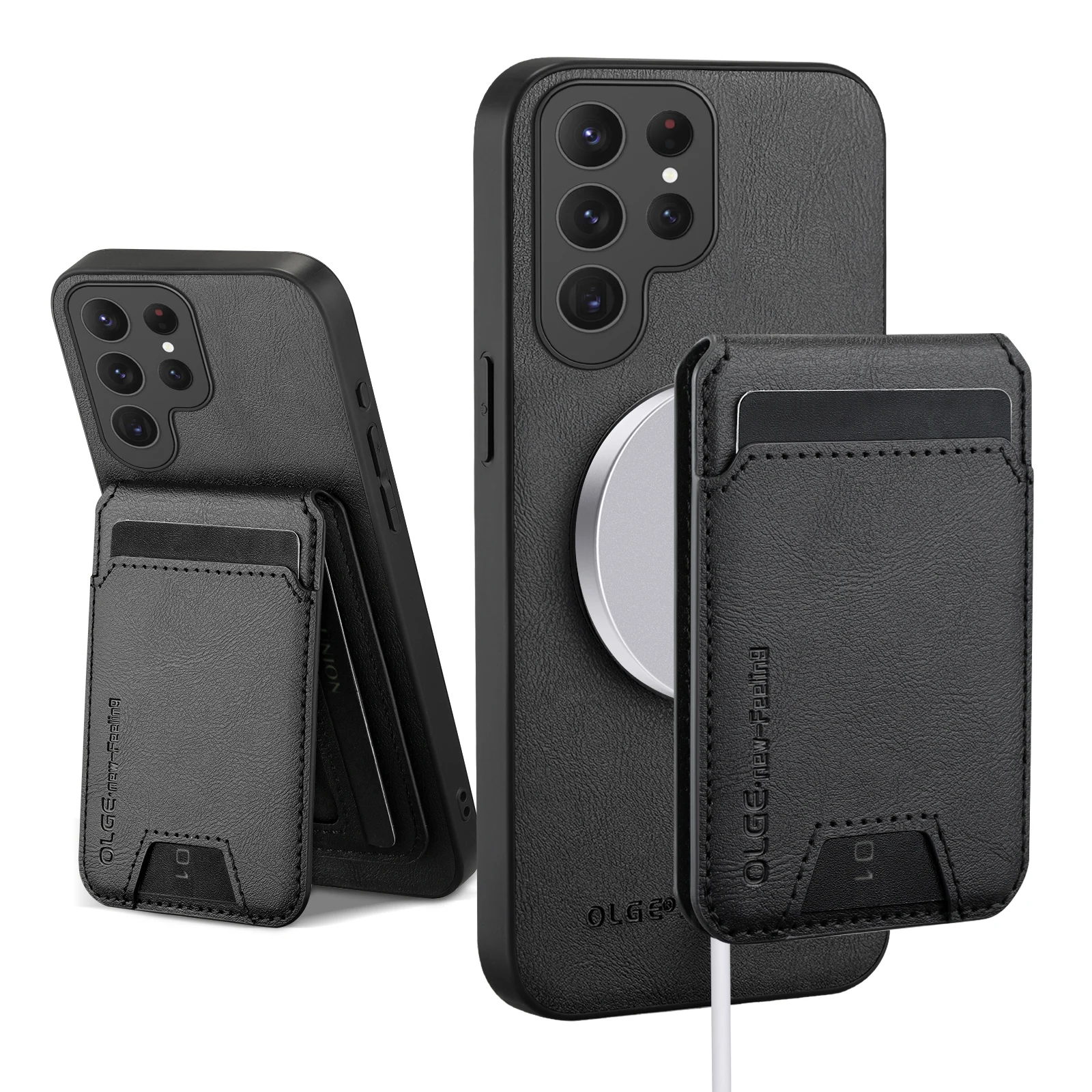 Leather Wallet Card Holder Case with Mag-Safe Stand and Magnetic Cover