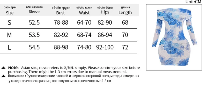 Blue Floral Print Sexy Mini Dress For Women Autumn New Off-shoulder Backless Long Sleeve High Waist Sexy Party Dress