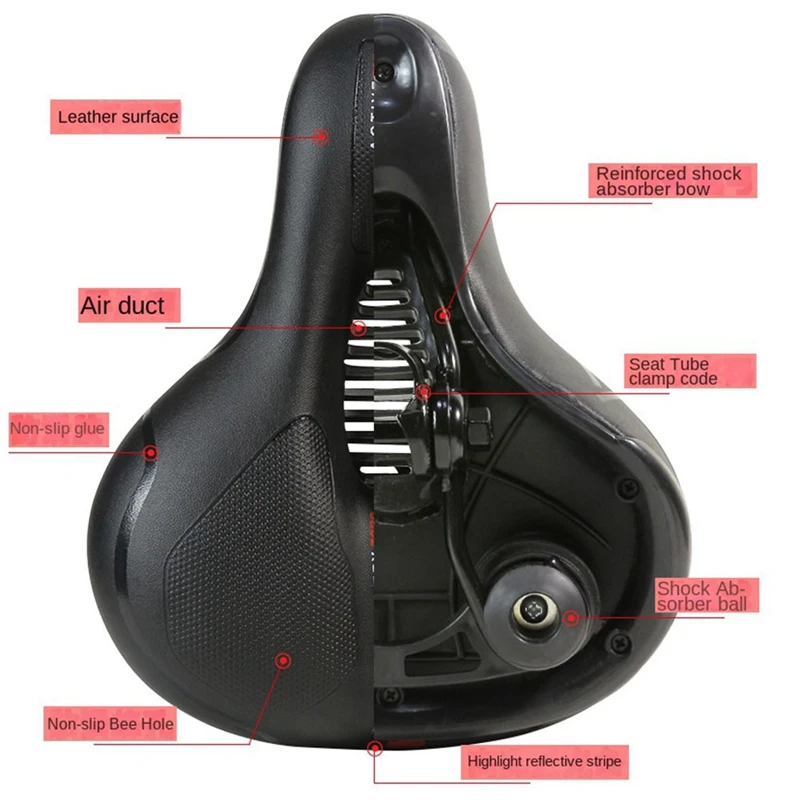 Breathable Bicycle Saddle Men Women MTB Road Bike Saddle Shock Absorbing Comfortable Big Butt Bike Seat Safety Warning
