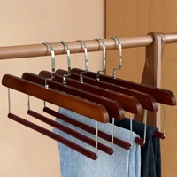 5pcs Premium Solid Wooden Pants Hanger,Non-Slip Blanket Scarf Storage Organizer Rack for Closet,Multi-functional Trouser Holder 1