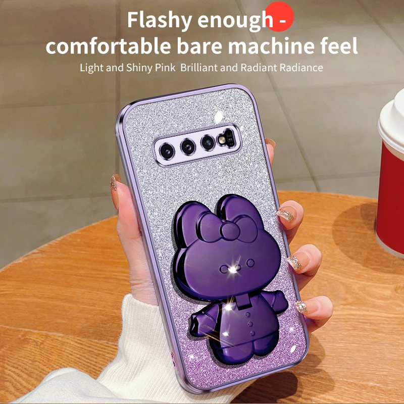 Étui de support de miroir de maquillage de lapin à paillettes pour Samsung Galaxy Note 20 Ultra Plus S10Plus S10 plus S 10 Soft Cover_voghion.com