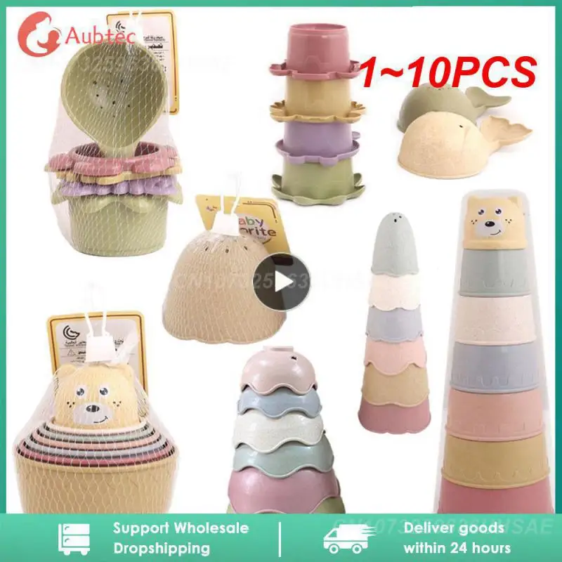 

1~10PCS Baby Bath Toys Stacking Cup Toys Colorful Early Educational Intelligence Gift Boat-shaped Stacked Cup Folding Tower Toys