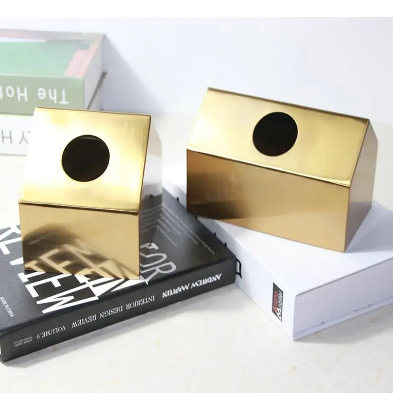 

Metal Tissue Box Storage Boxes Household Dining Table Rectangular Napkin Holder Decoration Family Brass Colored Tissue Storage