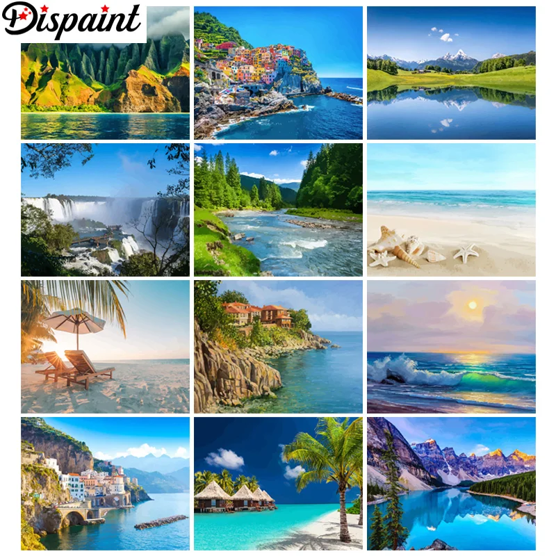 Dispaint 5D Diamond Painting Full Drill Diamond Ricamo "Scenery Beach Mountain" Immagine Di Strass Fatti A Mano Home Decor
