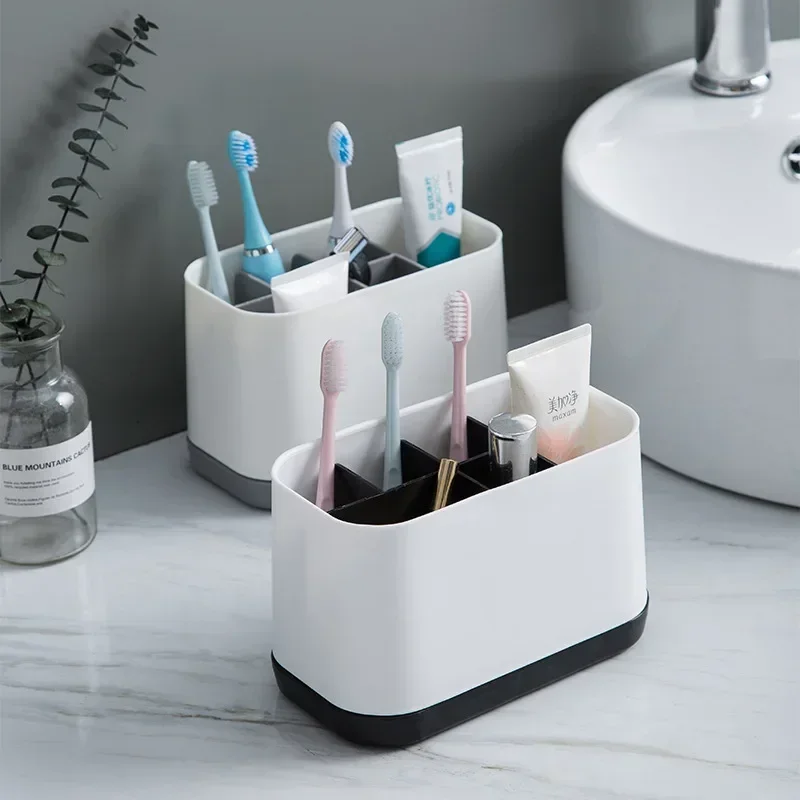 Creative Desktop Toothbrush Holder Bathroom Storage Box Home Grid Organizing Plastic Storage Box for Washstand Bathroom