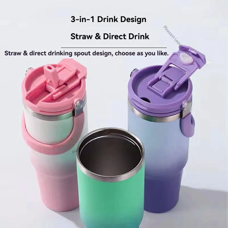 890ML Stainless Steel Thermos Cup Travel Thermos Water Bottle with Straw Keep Cold and Hot Car Coffee Cup Portable Vacuum Flask