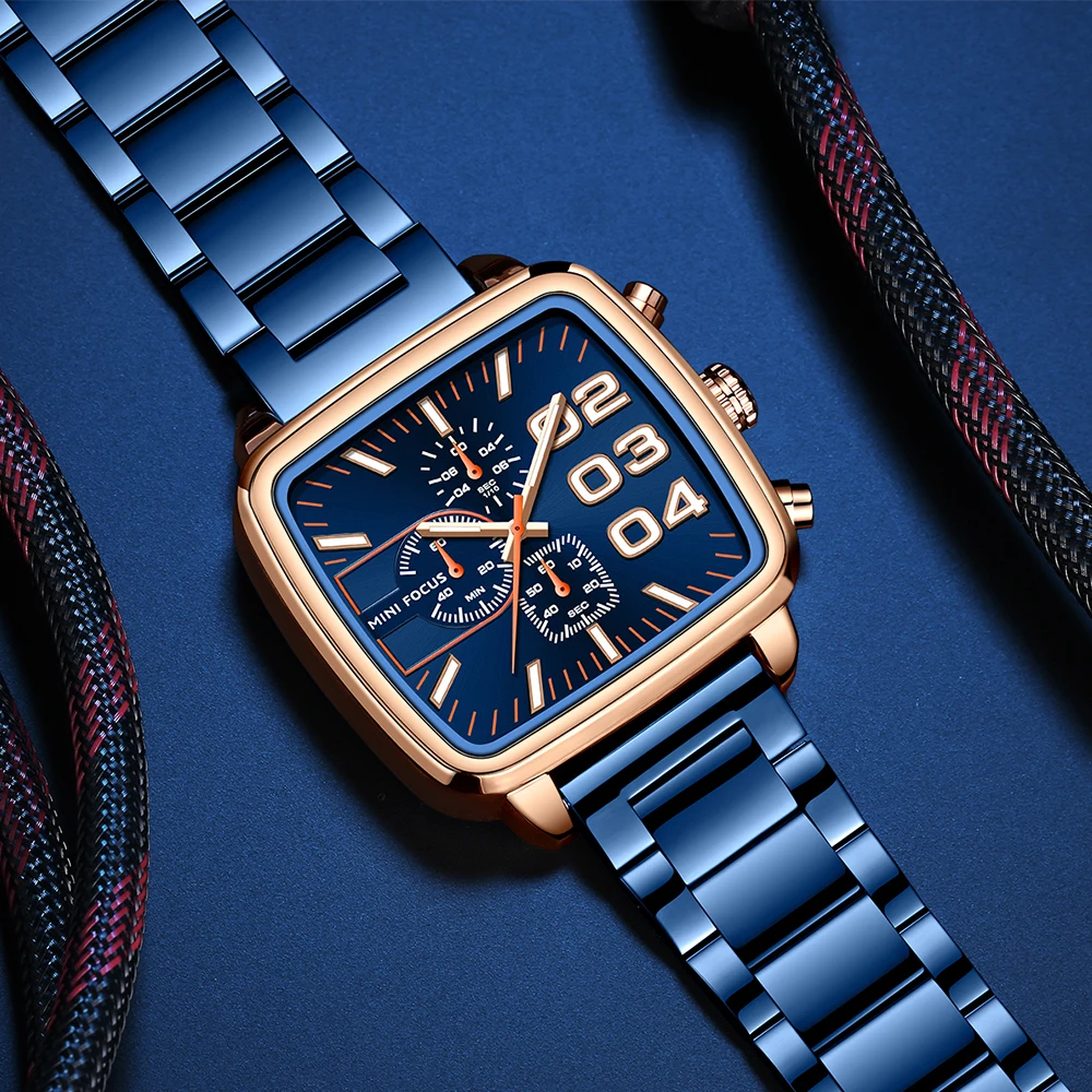 MINI FOCUS Square Dial Business Men Quartz Watches Fashion