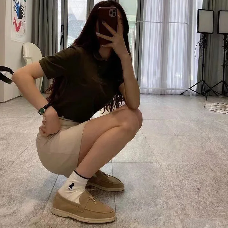 2024 Spring and Autumn Genuine Leather Women's Shoes Flat Bottom, One Step Lazy Shoes, Casual Single Shoes, Retro Small Leather