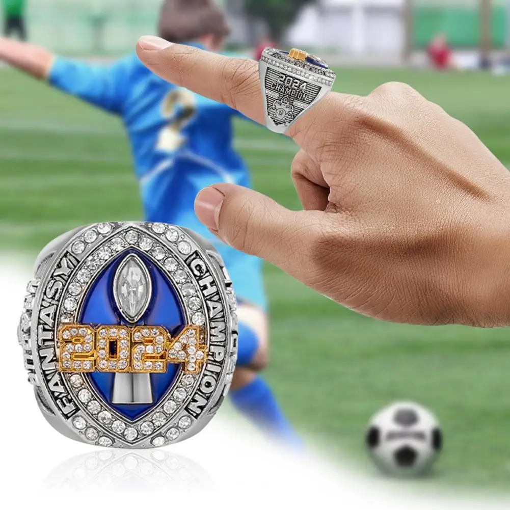 Fantasy Football Championship Ring League Champion Trophy Ring with Wooden Box Award for Winner