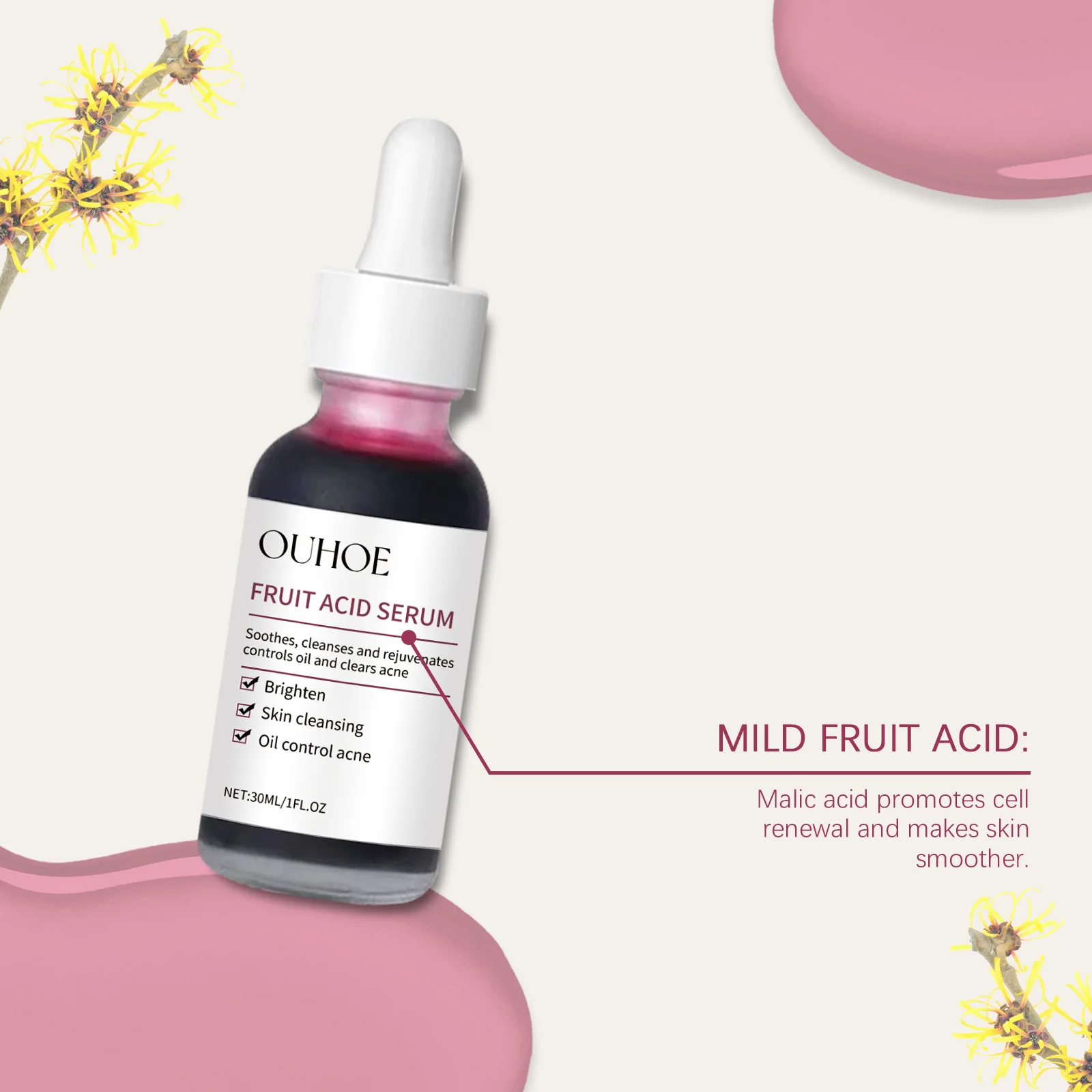 Pore Shrinking Serum Fruit Acid Exfoliating Skin Cleansing Repair Soothe Moisturizing Daily Oil Control Brightening Facial Serum 6