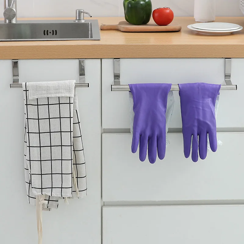 Hanging Cupboard Door Towel Rack Free Perforated Rack Door Back Towel Bar Stainless Steel Kitchen Cabinet