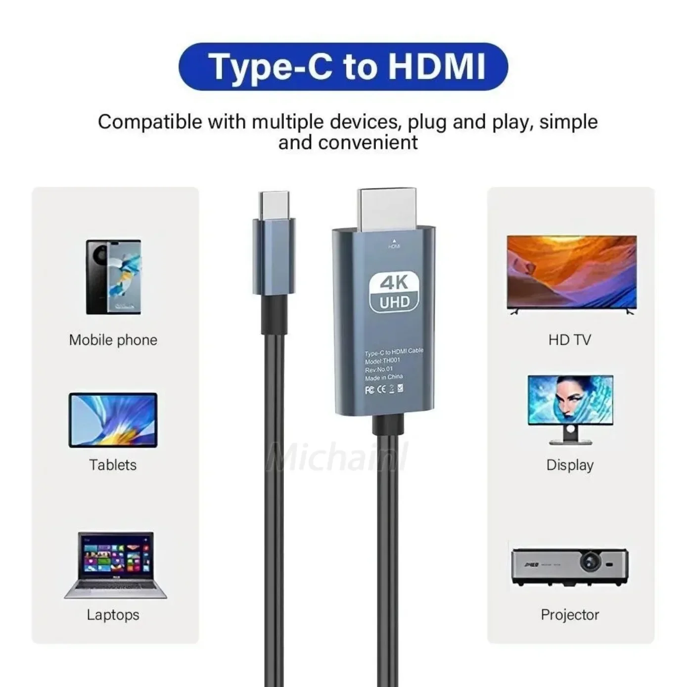 CŸ-HDMI  ̺, HDMI ȣȯ  ̺,  PC ƺ  Ʈ º ȭ̿, 4K 60Hz