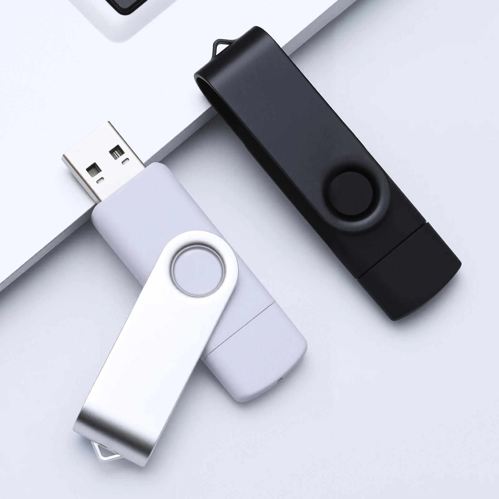 선물 상자 무료 맞춤 로고 USB 플래시 드라이브 128MB 256MB 1GB 2GB 타입-C 듀얼 사용 회전형 펜드라이브 128GB 64GB 32GB 사진작가용