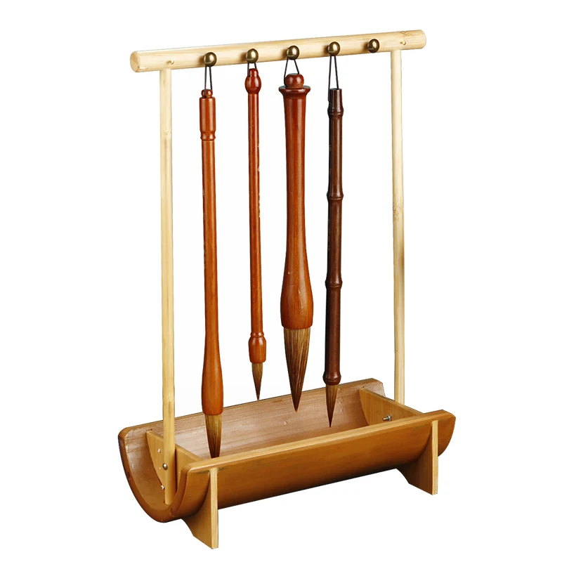 Calligraphy Pen Holder Bamboo Chinese Brush Holder 8/10 Needles
