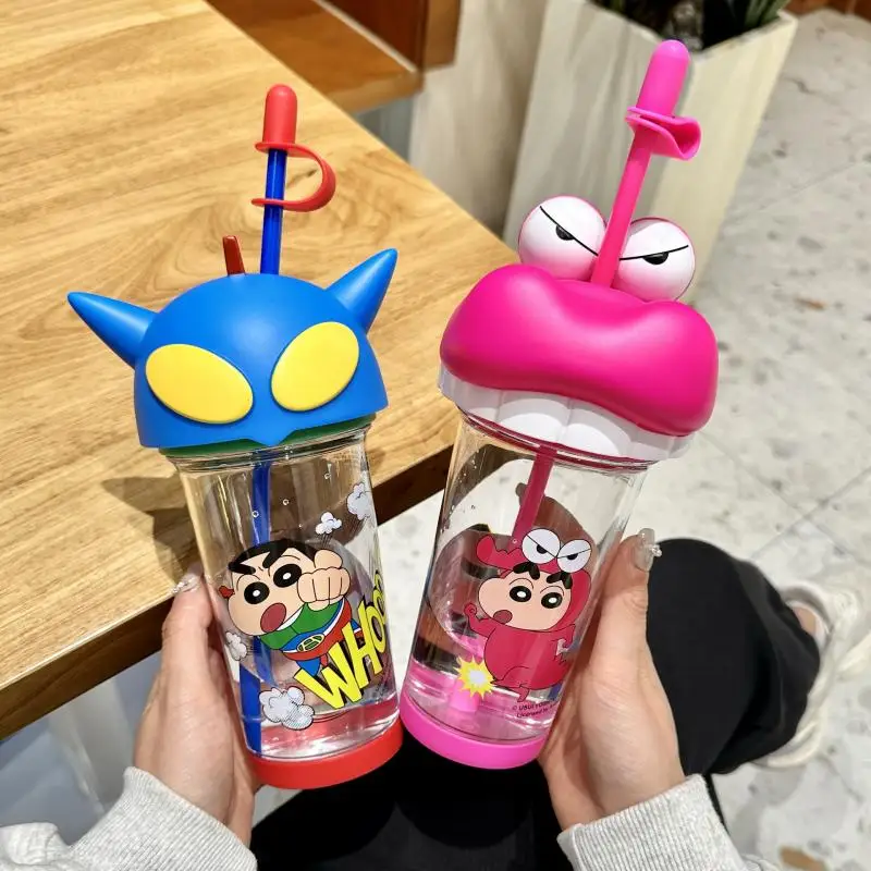 

Kawaii 2024 Crayon Shin-Chan Anime Water Cup Cute High Beauty Student Straw Cup Student Cartoon 500Ml Plastic Cup Children Gifts