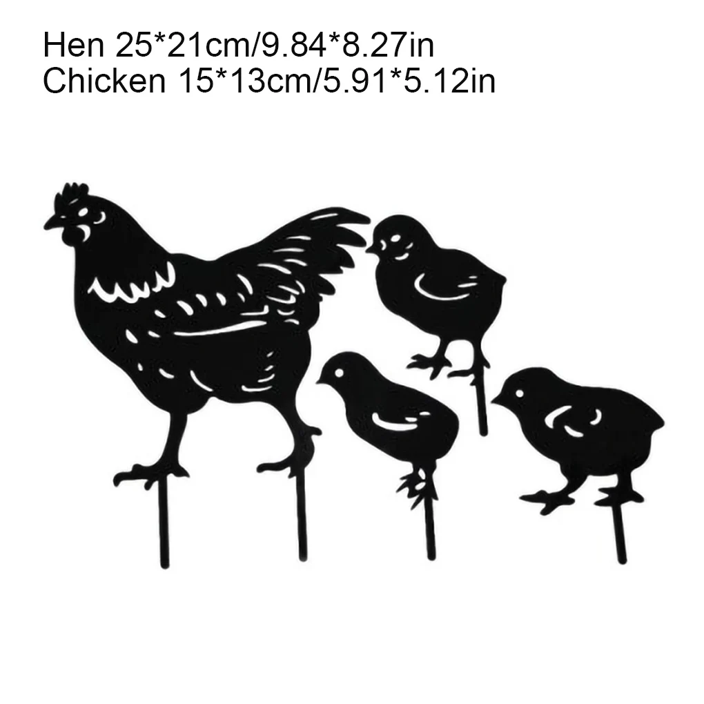 

4pcs Yard Art Stakes Chicken Acrylic Garden Stakes Waterproof Hollow Lawn Decoration Sticks Props