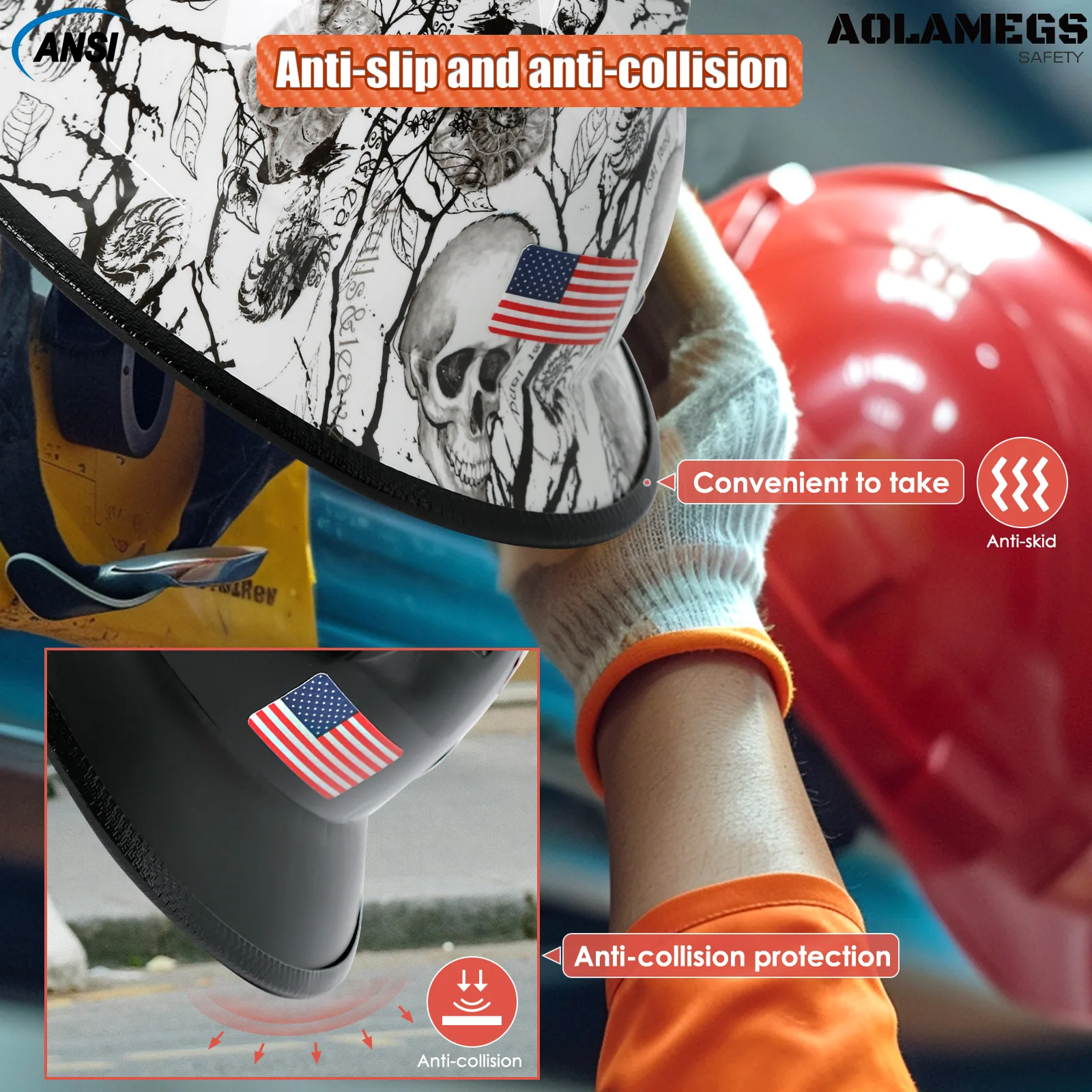 Aolamegs Anti-collision Strips Full Brim Hard Hat Guard Strengthen Helmet Protection Helmet Accessories 36.6in Length Croppable safety helmet