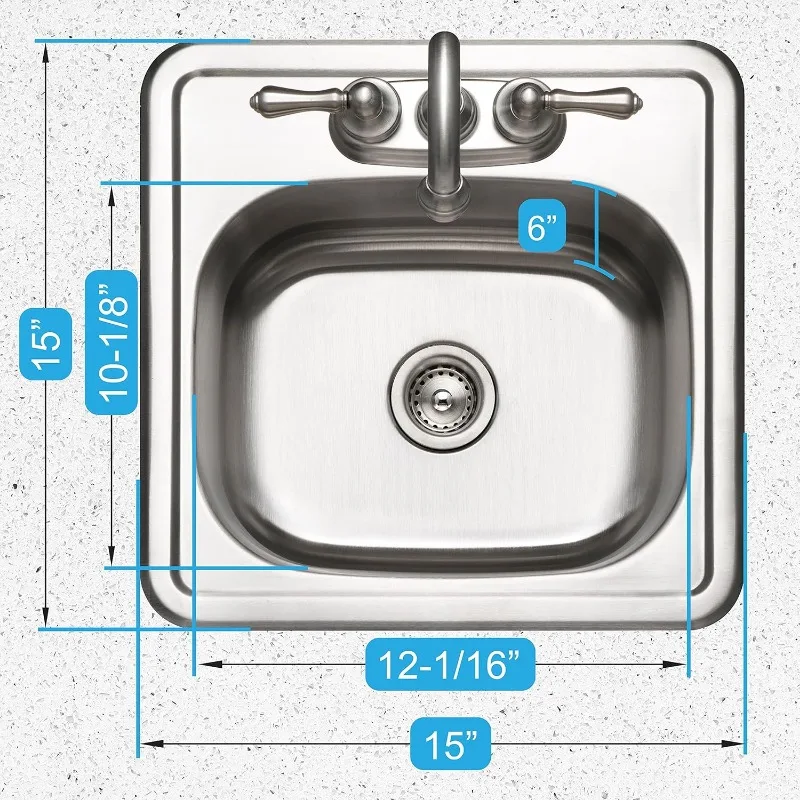 Hospitality 15 inch Stainless Steel 6 inch Deep Topmount 2-hole Bar Sink - 1515-6BS-1 3