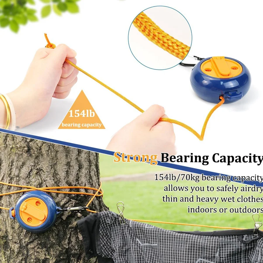 Portable Travel Clothesline 32.8ft Retractable Clothesline Camping Clothes Line Clothes Lines for Hanging Outside camping clothesline rope