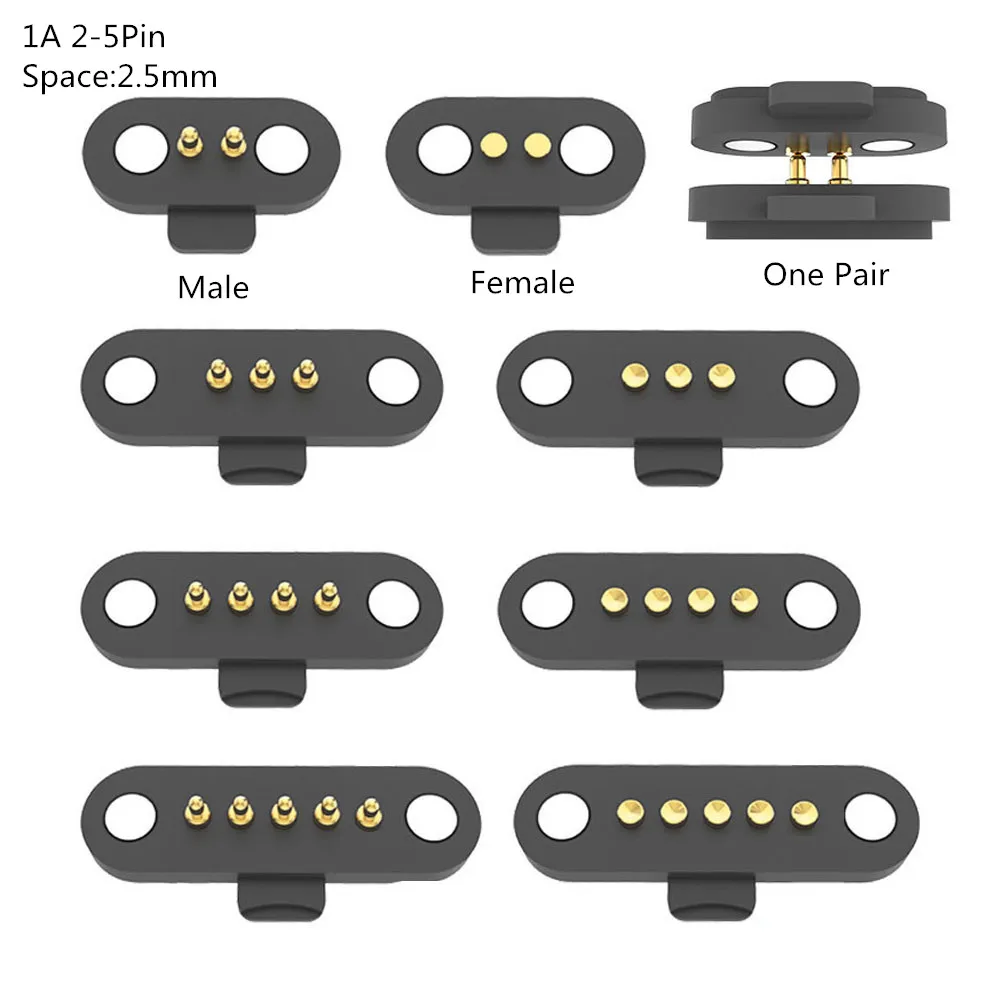 

1Pair Magnetic Pogo Pin Connector Male+Female 2/3/4/5P 12V1A 2.5MM Spring Loaded DC Power Socket 60g Elastic Force Waterproof
