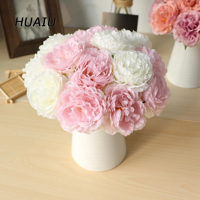Roses Artificial Peony Fake Silk Flowers Bridal Wedding Bouquet Home Party Decor 