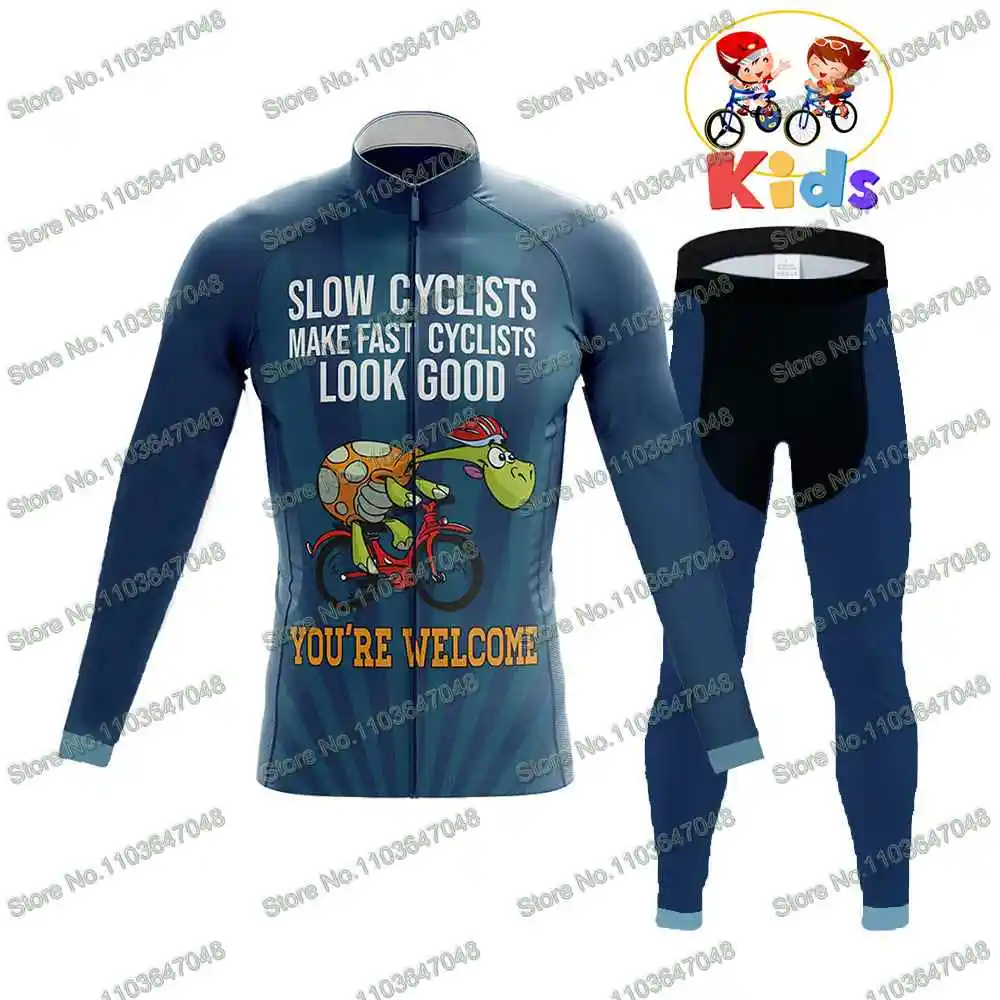 Kids Funny Slow Cyclist Cycling Jersey Boys Set Long Sleeve Slow Turtle Bicycle Clothing Girls Bicycle Pant MTB Maillot Ropa