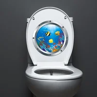 3D Sea World Toilet Stickers Bathroom Toilet Lid Decorative Wall Stickers Home Decoration Waterproof Vinyl Bathroom Accessories 3