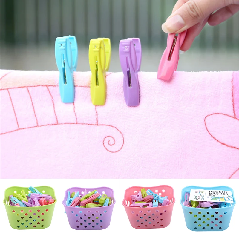 

30PCS Plastic Laundry Clothespins Decorative Clothes Pegs Clothespin Storage Organizer Towel Washing Clips Large With Basket