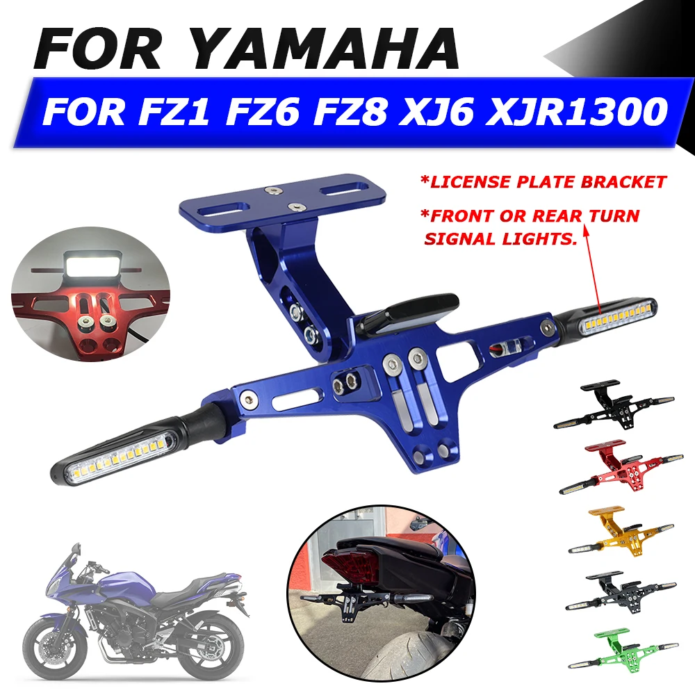 For Yamaha FZ6 Fazer FZ1 FZ8 XJ6 XJR1300 Motorcycle Accessories Rear License Plate Holder Bracket LED Fender Turn Signal Lights license plate holder motorcycle license plate holder