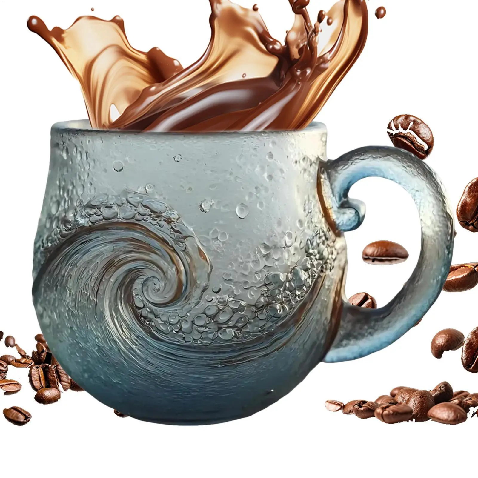 1pc Clear Glass Coffee Mugs Wave Design 300ml Water Bottle Mugs For Coffee With Handle For Beach House Office Women Men Adults