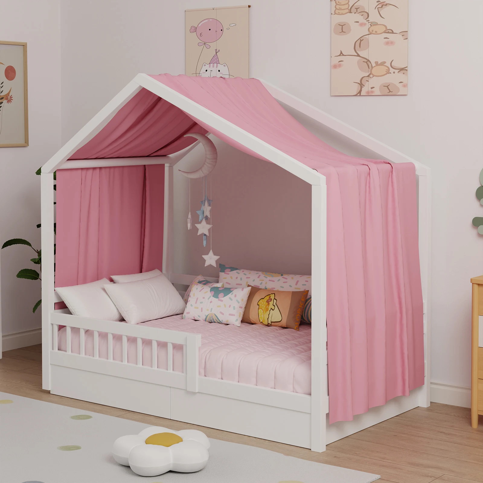 House Bed Canopy, Bed Canopy House Beds Made of Cotton Muslin, Fabric Canopy for House Canopy  Bed Children’s Room Decoration