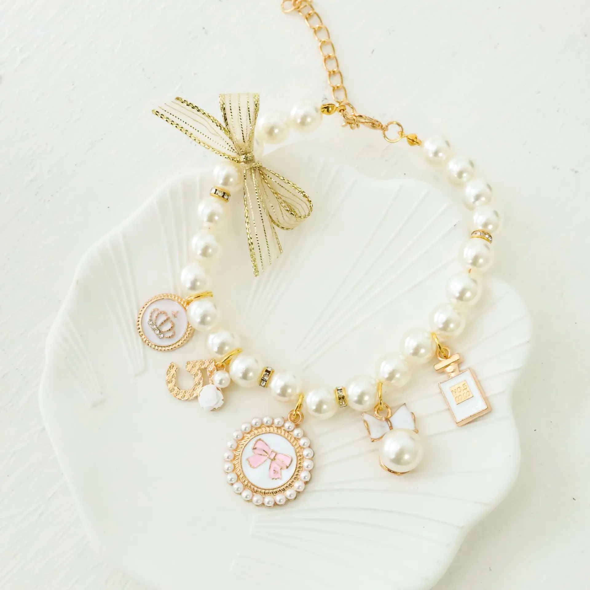 Pet Collar Pearl Cat Jewelry Pendant Princess Necklace Dog Sweet Decorations Puppy Rhinestone