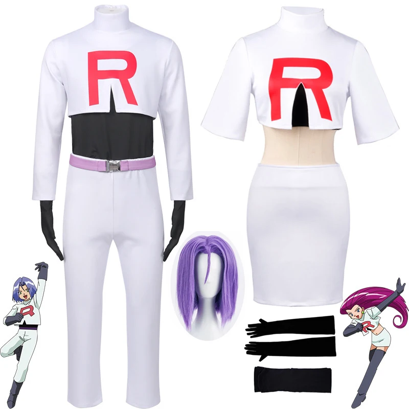 

Anime Team Rocket Cosplay Costumes James Kojirou Halloween Outfit Wig Full Set Jessie Musashi Christmas Party Carnival Uniforms