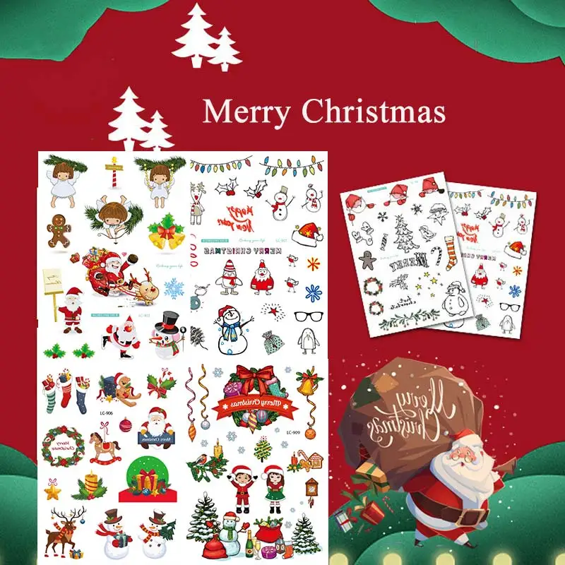 Christmas Tattoo Stickers for Kids Festival Tattoo Temporary Waterproof Body Art Face Hand Cartoon Stickers Fake Child Tattoo