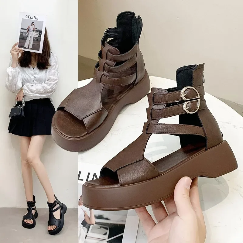 

Large size thick soled Roman sandals for women 2024 summer new soft soled retro thick soled sandals for women