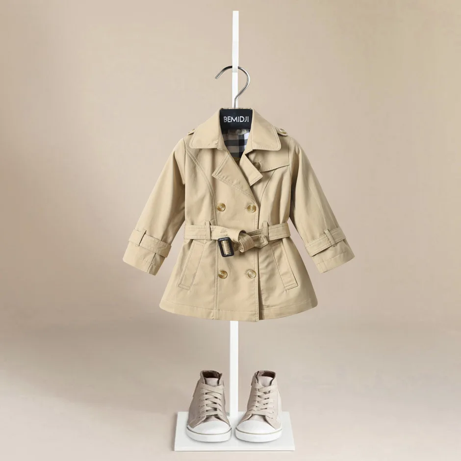 

Spring Autumn Girl Double Breasted Belt Coat Cotton Kids Trench Toddlers Fashion Infant Outfits Princess Baby Outdoor Clothing