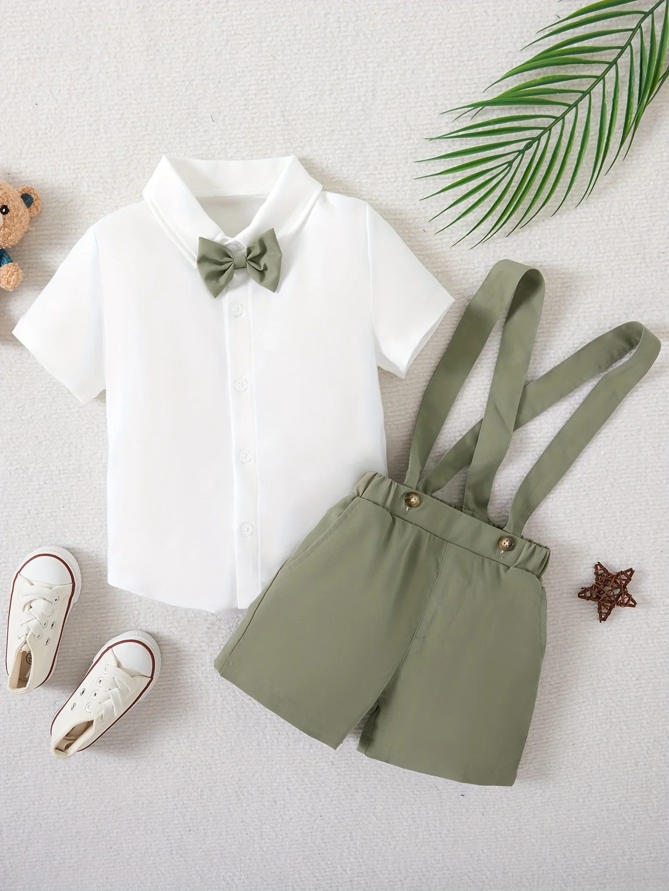 Costume Gentleman Bébé Garçon 1-6 Ans - Chemise + Nœud Papillon + Bretelles + Pantalon