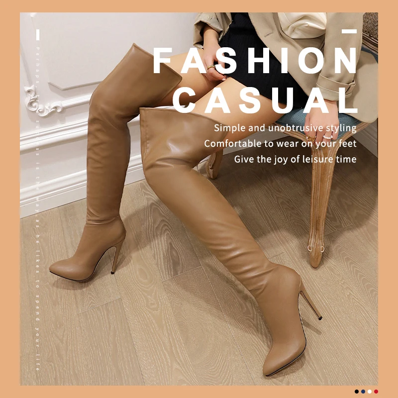 

2022 BSexy Over The Knee Boots Women High Heels Shoes Ladies Thigh Spring Leather Long Female Shoe