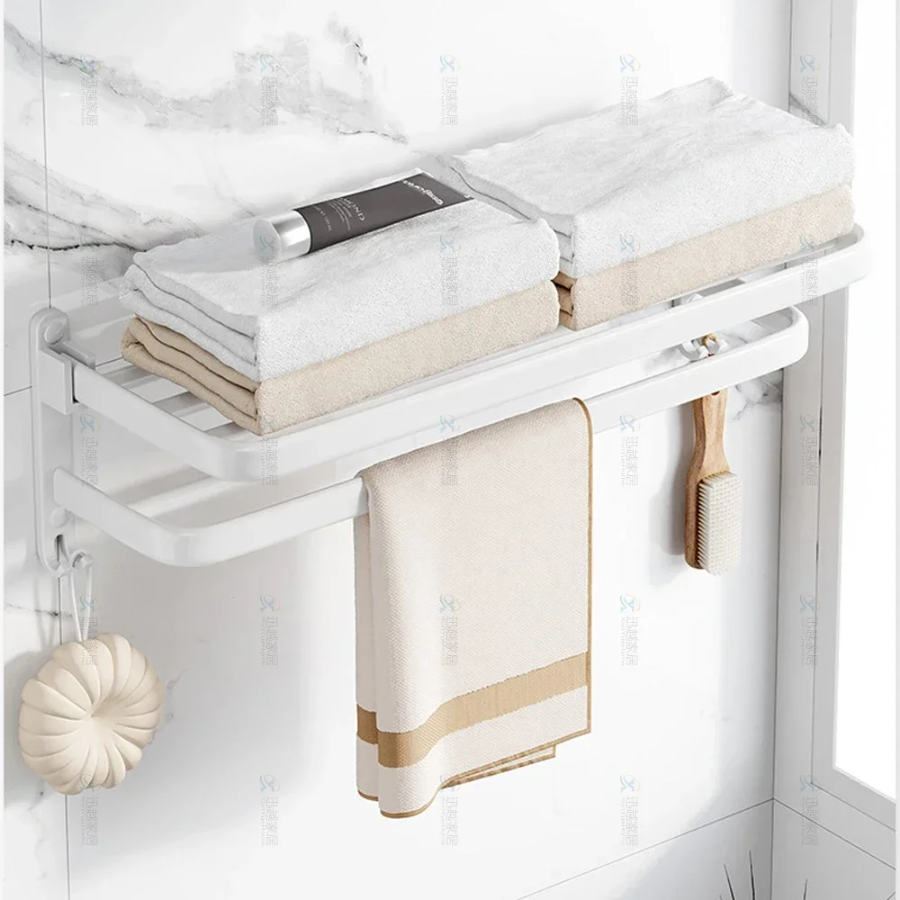 Towel Holder Shower Rack Bathroom Accessories Fold Wall Organizer Hook Hanger Aluminum Storage Shelf storage rack towel rack towel holder