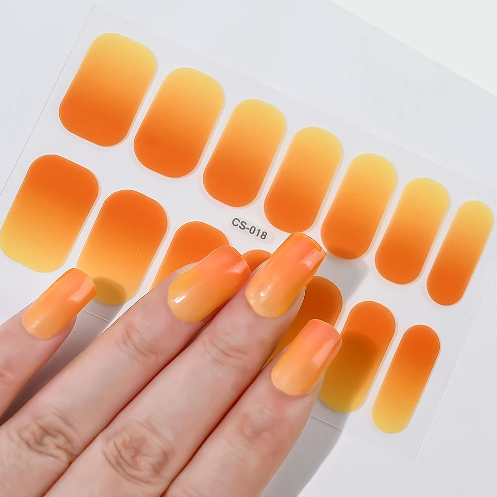 14 Tips DIY Baking-free Nail Sticker Long-Lasting Solid Color Nail Strips Patch Slider Full Cover Decal Self-Adhesive Full Wraps