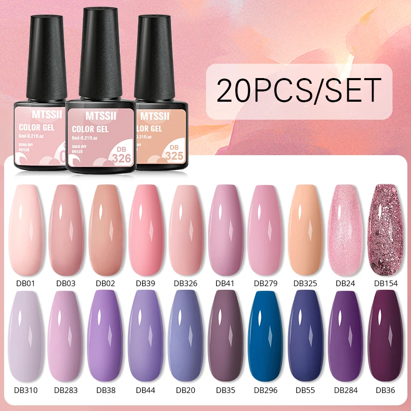 

20/10PCS Gel Nail Polish Set Pink Purple Glitter Gel Semi Permanent Soak Off UV Led Hybrid Gel Varnishes Nail Art Gel Kits