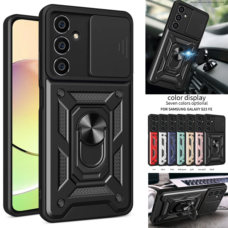 Per Samsung Galaxy S23Fe Custodia Slide Camera Armor Custodia Per Telefono Per Samsung S23Fe S23 Fe S 23 Fe Car Magnetic Holder Ring Cover Posteriore